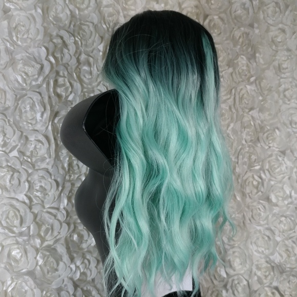 Makeup Long Wavy Black Mint Green Ombre Cap Wig Poshmark